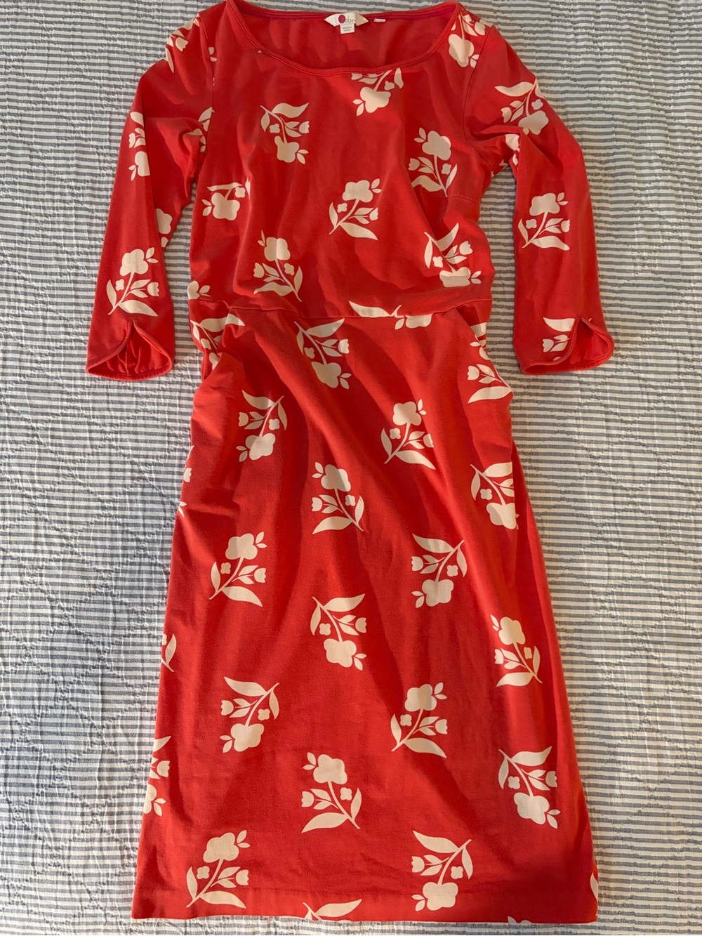 Boden Red Floral Long Sleeve Dress